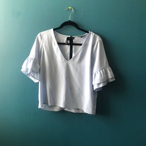 Light Blue Blouse with ruffled sleeves